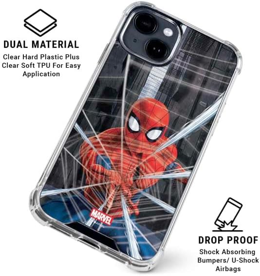 Skinit Clear Phone Case Compatible with iPhone 14 - Officially Licensed Marvel Spiderman Web Throw Design