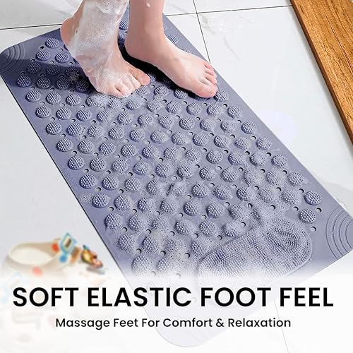 Image of Storite Bath Mat for Bathroom Anti Slip with Foot Scrubber Bath Room Shower Mat Silicone Drain Holes & Suction Mat for Bathroom-Toilat - (70 x 35cm,Grey)
