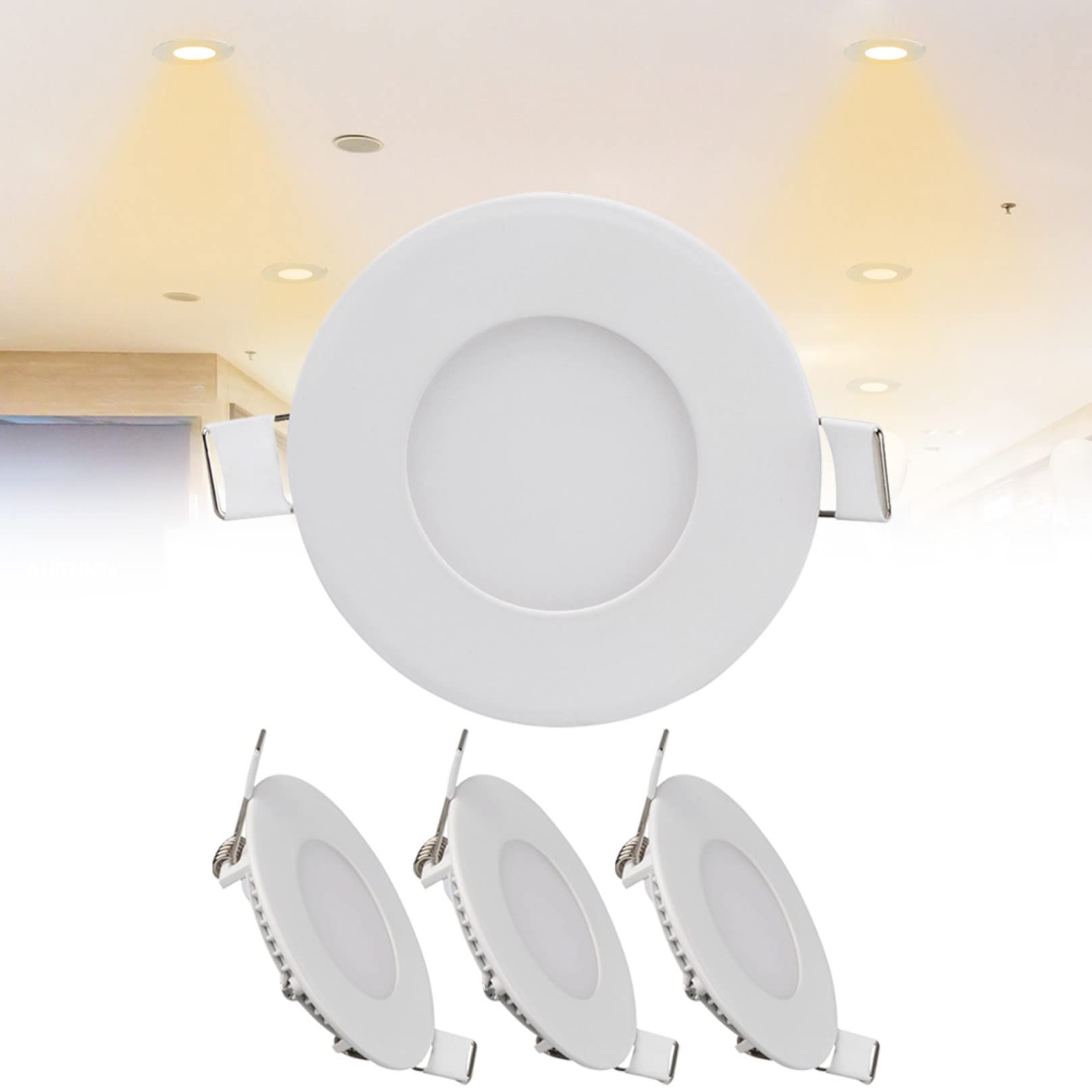 TTiiLoe 3W LED Recessed Down Light 3 Inch, 3000K Warm White Ultra Slim Spotlight, Hole ? 70 mm, 180LM Downlight for Ceiling Hallway Living Room, 4 Pack