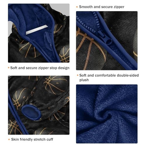 CHIFIGNO Basketball Black Kids Polar Fleece Lined Winter Jackets, Toddler Boy Fleece Jacket with Hooded 3T3