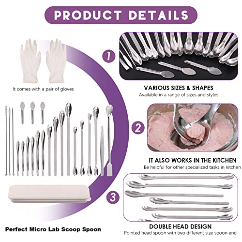 Swpeet 23Pcs Stainless Steel Micro Lab Scoop Spoon Lab Spatulas Assortment Kit, Pill Filler Tamper Tool Micro Spatula Steel Spoon Reagent Laboratory Mixing Spatula Long Sampling Spoon for Powders Gel