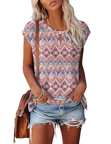 Rapbin Bluse Damen Sommer Elegante V-Ausschnitt Oberteile Casual Blusen Tunika Shirt Rosa Boho L