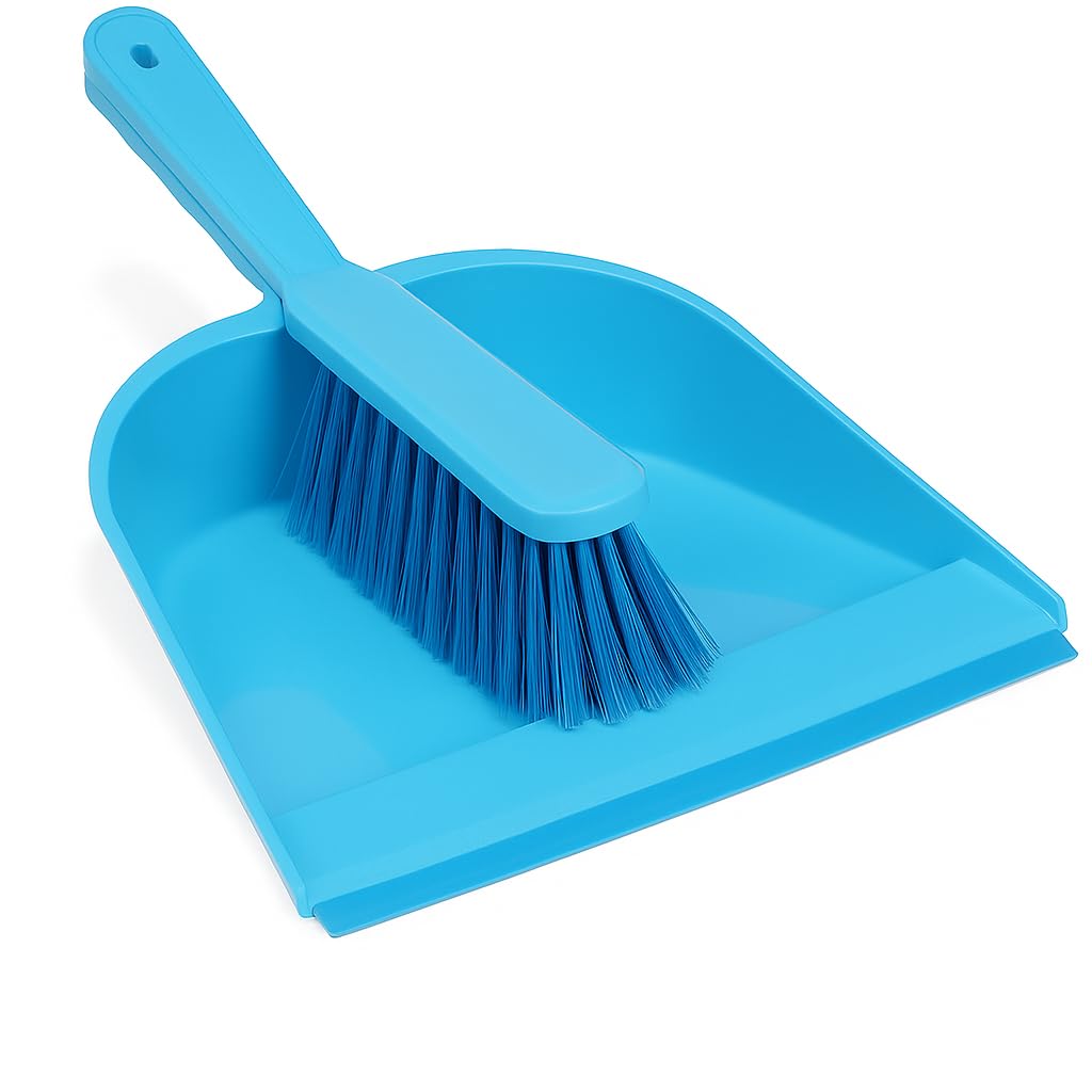 – Fitto Dustpan and Brush Set - Plastic, Ergonomic Handle, Lightweight, Compact Design for Efficient Cleaning - Indoor & Outdoor Use, Ideal for Home, Office, Garage, and Car