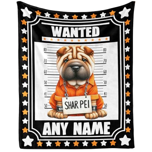 Homieblanket Custom Funny Dog Blanket with Name for Women Men, Personalized Cute Shar Pei Dog Theme...