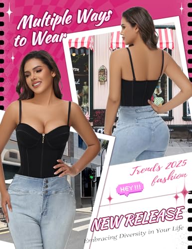 SHAPSHE Waist Trainer for Women Tummy Control Vest Black Corset Shapewear Bustier Tank Tops Going Out Body Shaper with Straps2