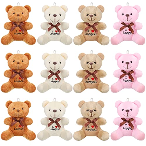 12 Pieces Plush Mini Bear Toy 3.5 Inch Valentine's Day Stuffed Animals Plush Bears Soft Tiny Bear Favors Jointed Doll Bear Toys I Love You Gift Bear Dolls for Valentine's Day Party (Cute)