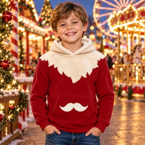 Kids Christmas Mustache Hoodie Cosplay Fleece Pullover Sweatshirt For Boys - image 3