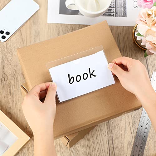 Image of Chinco 30 Pcs Self Adhesive Pockets, Bin Labels for Storage Bins, Clear Pocket Label Sleeves, Plastic Index Card Holder with Top Open for Organizing Bins Box Drawer(3 x 5 Inches)