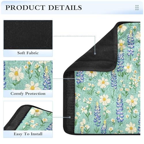 Image of Cute Green Bluebonnet and Daisies Seat Belt Cover Pad 2 Pcs Soft Cute Seatbelt Covers Protector Support Head Neck Shoulder Strap for Car Seats High Chair Backpack for Adults Kids Women Men 10x7
