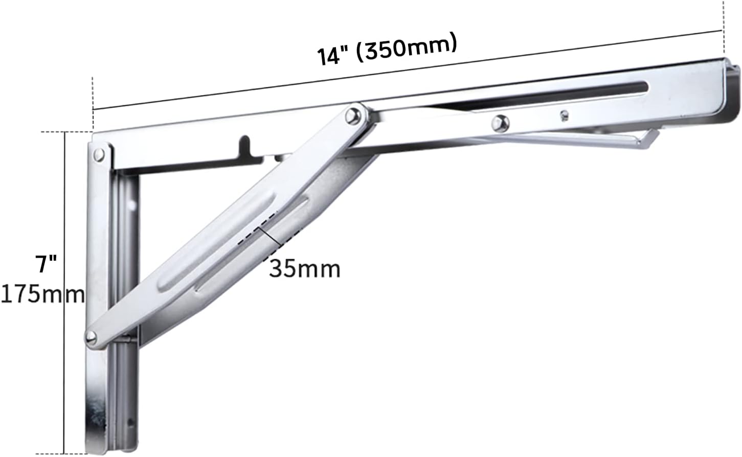Folding Shelf Bracket Max. Load 660 lb, SUS304 Wall Mounted Shelf Bracket DIY Space Saving for Table Work Bench, Pack of 2 (14 Inch)
