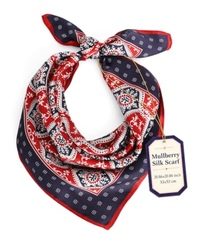 Amyzavls 100% Mulberry Silk Scarf for Women 21 Inch Small Square Silk Neckerchief Real Silk Head Bandana and Hair Wrap Soft Lightweight Satin Scarf for Neck Hair or Handbag Wine Red