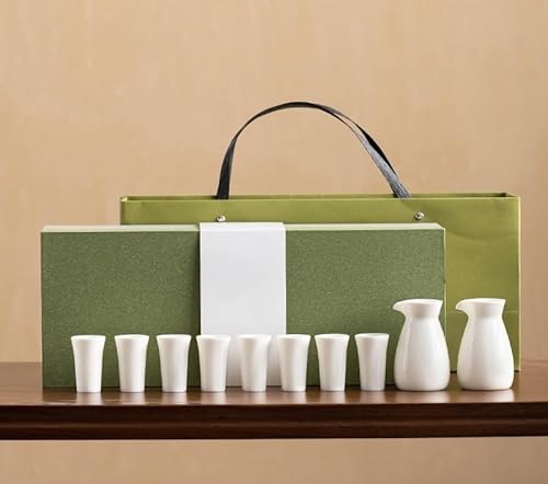 MsiDtsoy 酒器セット 磁器製 白磁の手描き風山水柄 ギフト箱付 お猪口20ml 酒壺115ml 白酒・焼酎・日本酒に 来客・贈答用 (A, 2)