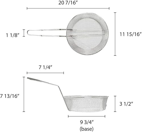 Miniatura 5 de Cesta culinaria redonda de malla fina de 12 pulgadas, niquelada con mango de 9-18 pulgadas de longitud, cesta para freír, colador de alimentos,
