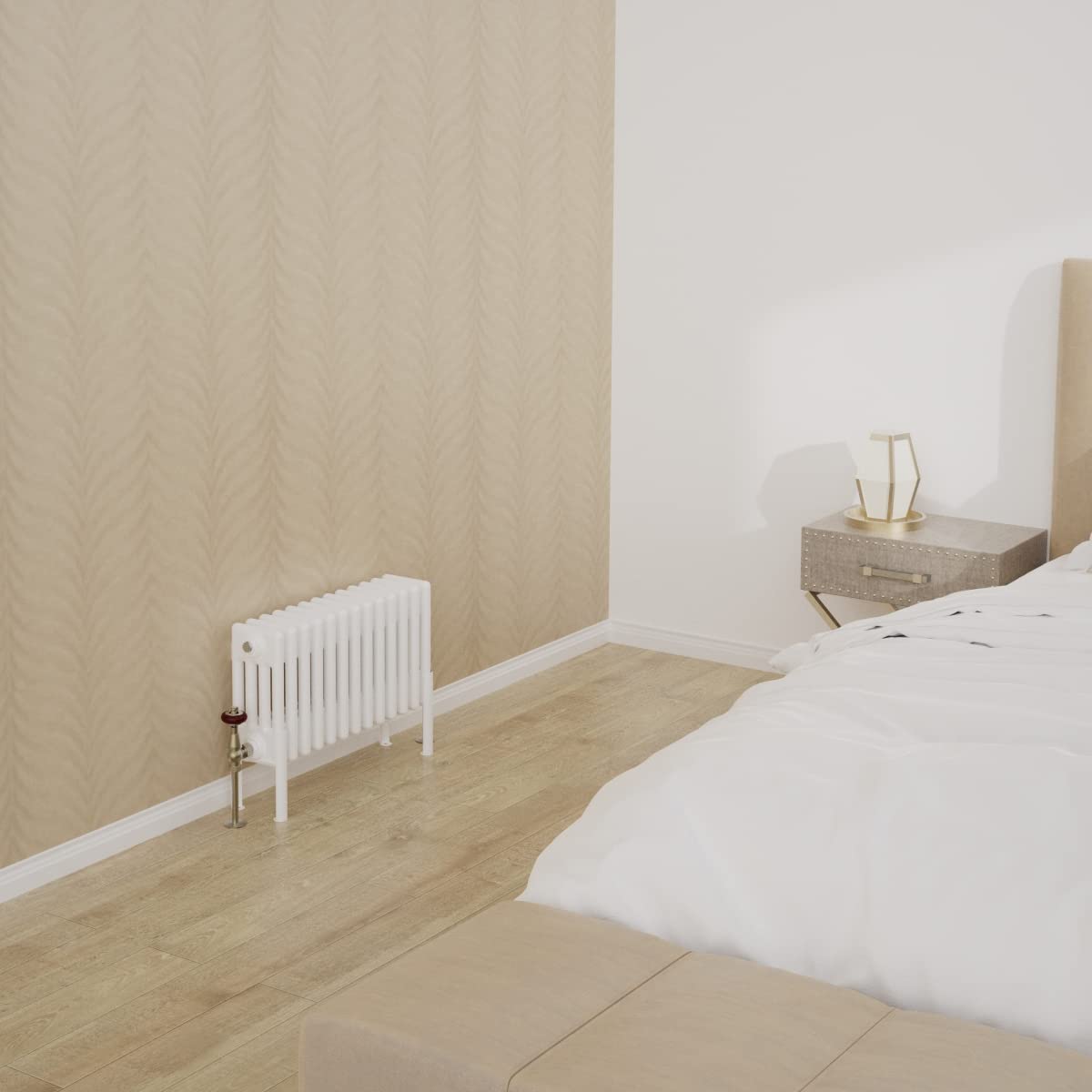 Warmehaus Traditional Cast Iron Style White 4 Column Horizontal Radiator 300x605mm Central Heating Space Saving Radiators