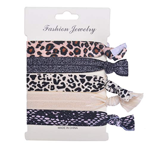 Image of Beauty Wig World 7 Pack Elastic Ribbon Hair Ties Set 35 Pcs Leopard No Crease Ponytail Holder Hair Bands Hair Supplies Colorful Bracelet for Girl and Women Hair Accessories