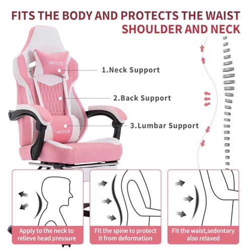 Gaming-Chair-with-Footrest-High-Back-Gaming-Chairs-PVC-Leather-Ergonomic-Gamer-Chair-with-Adjustable-Headrest-Lumbar-Support-Racing-Style-Video-Gaming-Chair-for-OfficeHome-Pink Gaming Chair with Footrest High Back Gaming Chairs PVC Leather Ergonomic Gamer Chair with Adjustable Headrest Lumbar Support Racing Style Video Gaming Chair for OfficeHome Pink