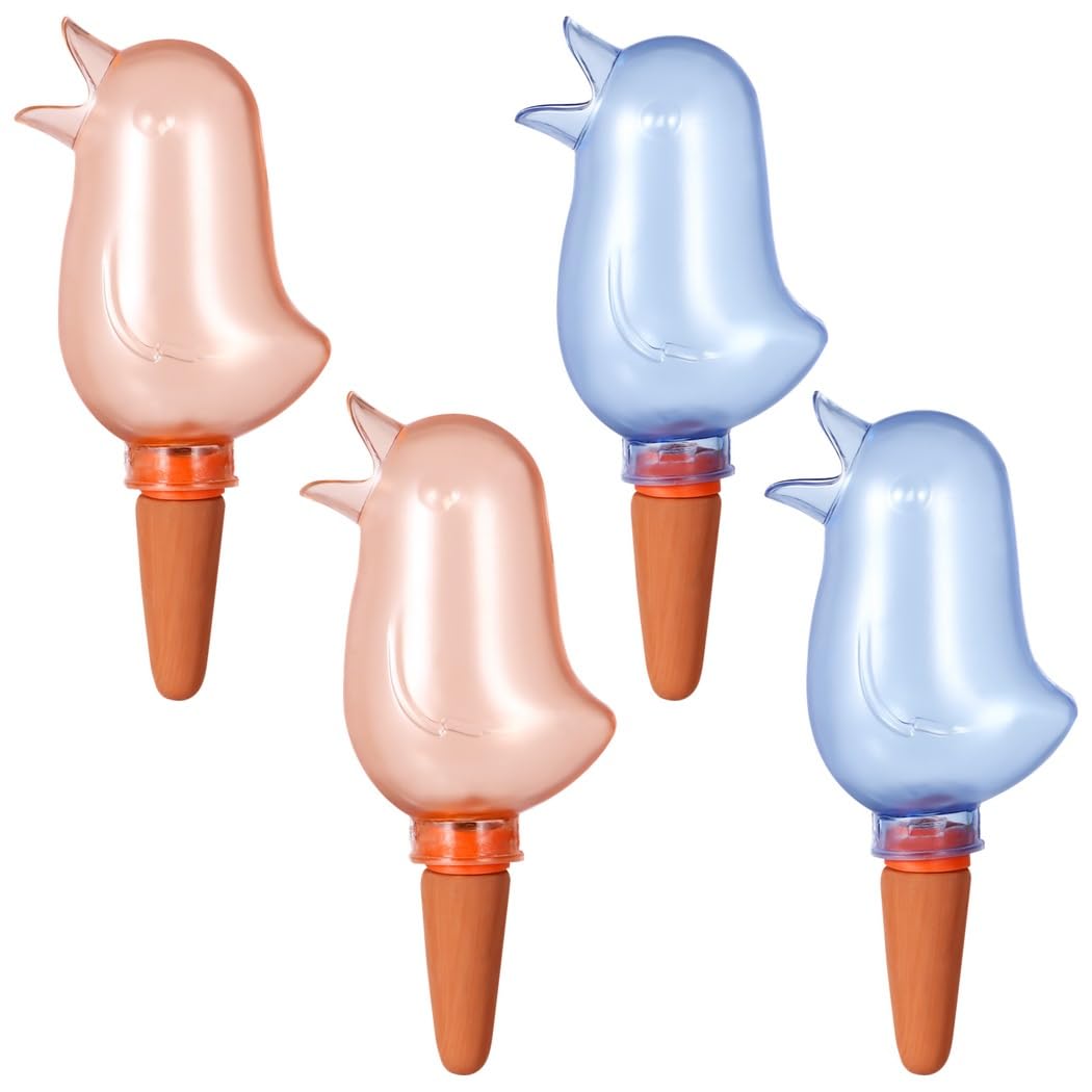 Lot de 4 piquets d'arrosage automatique en forme d'oiseau, système d'arrosage automatique pour plantes d'intérieur et d'extérieur, goutteurs d'eau pratiques pour pots