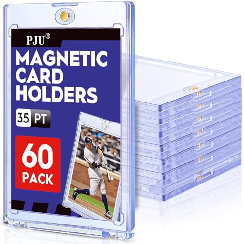 60ct Magnetic Card Holder, 35pt One Card Holder Touch for Trading Cards, Protectors Hard Plastic, U-V Protection Magnetic Display Case for Baseball, Game, Sports Cards