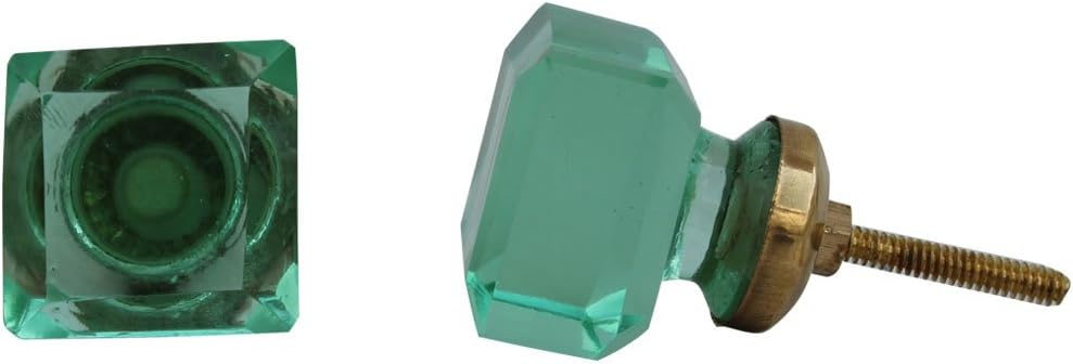 Indian-Shelf 2 Piece Glass Green Square Drawer Knobs for Kitchen Cabinet Hardware Door Pulls Decorative Dresser Luxurious Splendor