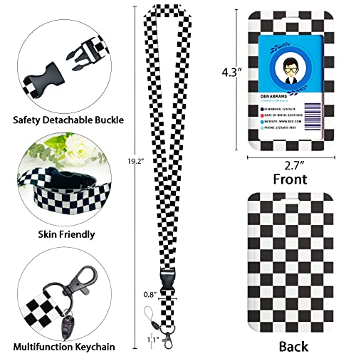 Black And White Checkered Lanyards For Id Badges, Cute Badge Reel Heavy Duty With Carabiner Clip, Fashionable Id Badge Holder With Breakaway Lanyard, Teacher Nurse Office Christmas Gifts #TOP3