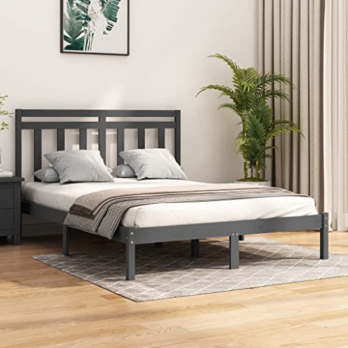 AJJHUUKI Muebles de exterior - Marco de cama sin colchón, color gris, 135 x 190 cm, muebles dobles de madera maciza