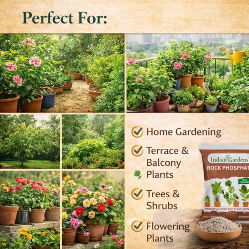 Image of Indian Gardens - Rock Phosphate Fertilizer Organic (900 Grams) | Phosphorus Source for Root Growth & Flowering | Slow Release Soil Conditioner | For Home Garden, Terrace & Agriculture Plants