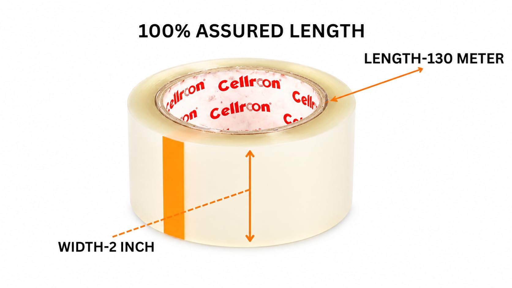 Cellroon Transparent Cello Tape For Packing (2 Inch / 130 Meter) Bopp Self Adhesive Tape Rolls, Packaging Tape For Home, Office, And Industrial Use (Pack of 1) 1