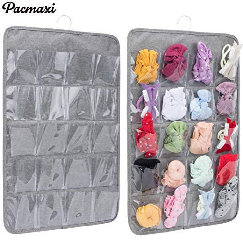 PACMAXI Baby Girl Headbands and Bows Storage Organizer, Newborn Headbands Hanging Holder, Baby Elastic Knotted Headbands Display Stand, 20 Pockets. (Not Include Any Accessories) (Grey) - Image 2