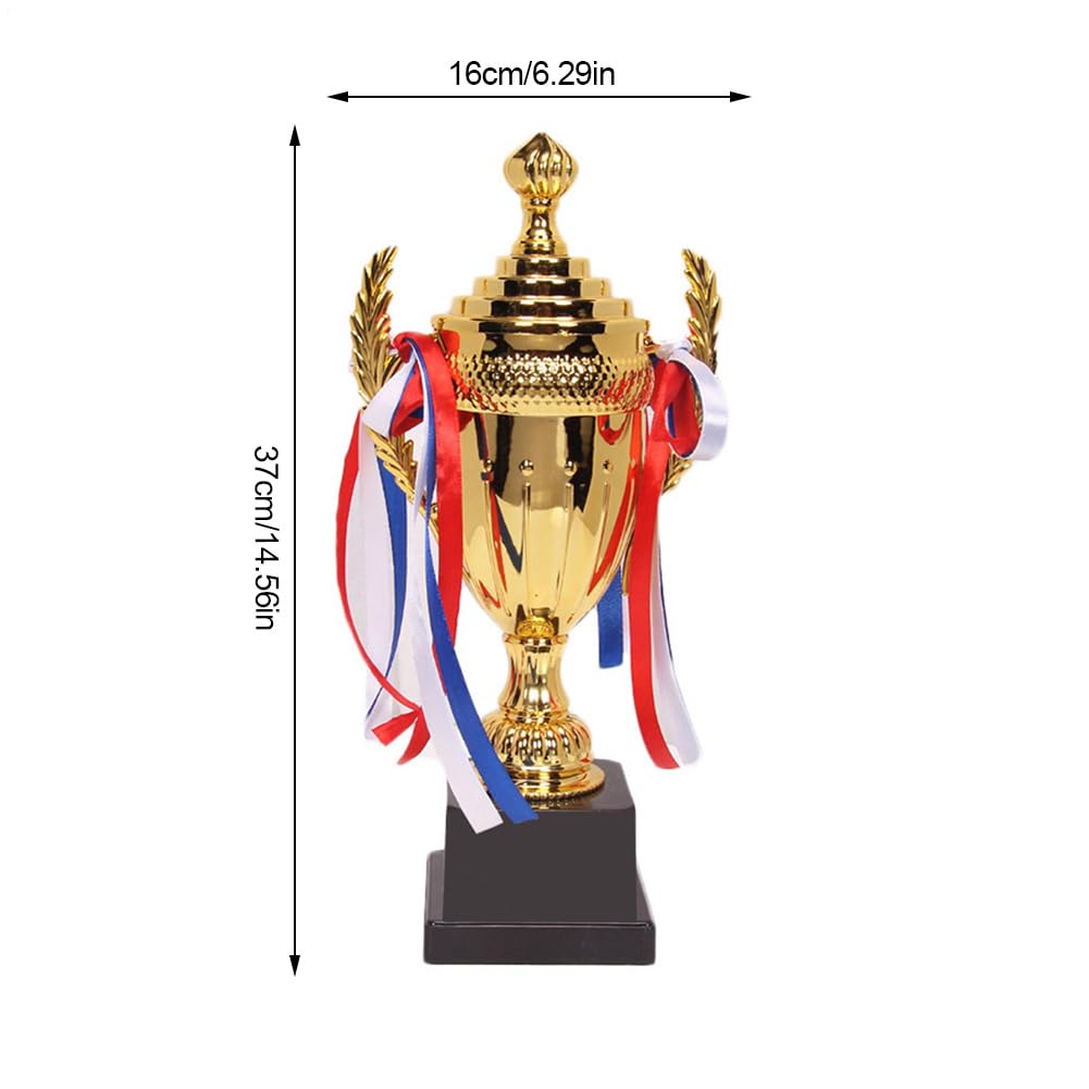 Coppa grande trofeo d'oro trofeo da competizione in oro personalizzato con base coppa trofeo calcio con nastro colorato per eventi sportivi, premi di gioco, 37 cm