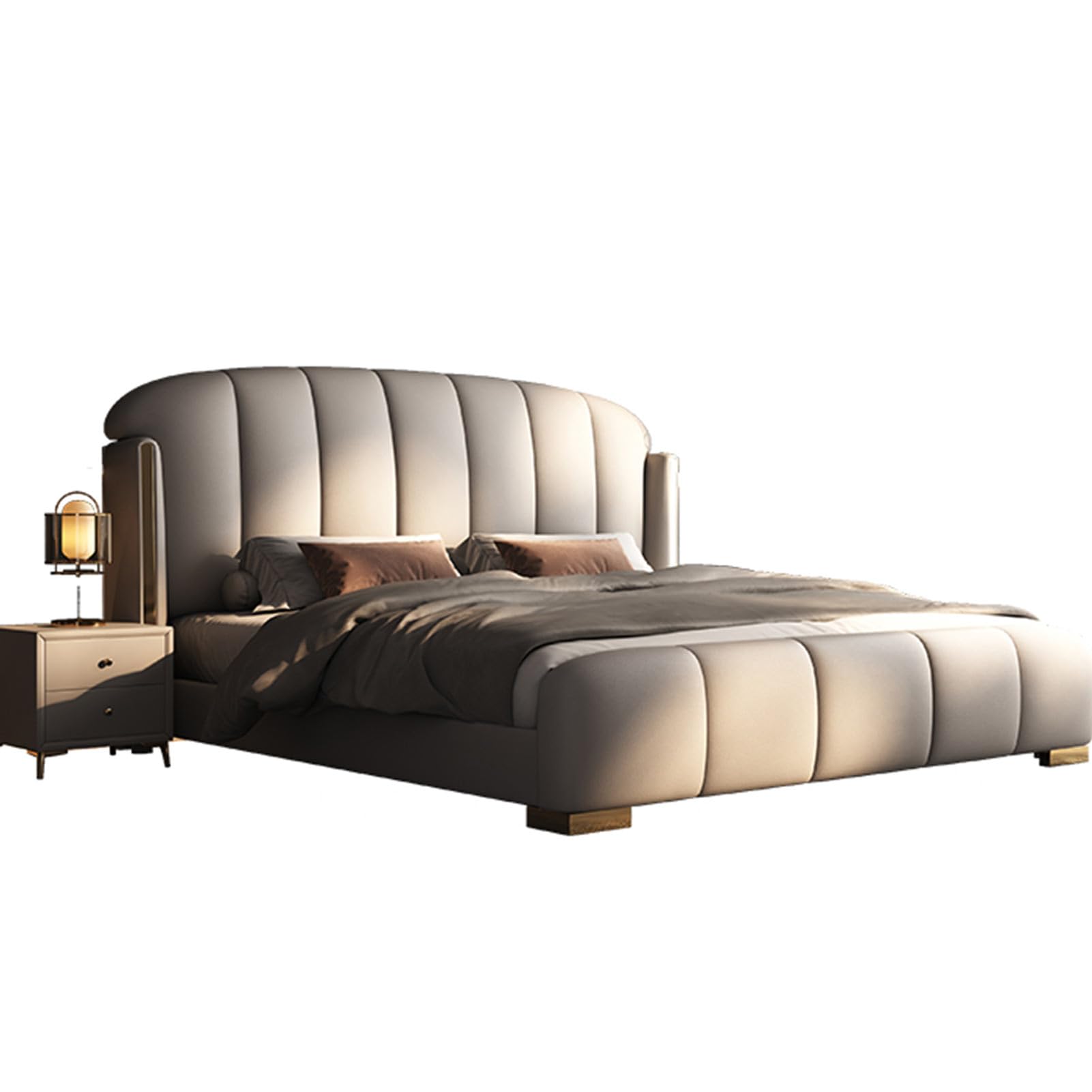 King Size Genuine Leather Wood Bed Upholstered Platform Bed Frame with Headboard and Lift Up Storage Strong Wooden