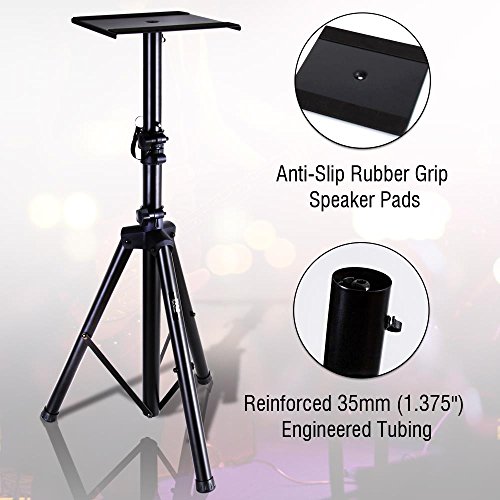 Pyle PSTND32 Dual Studio Monitor 2 Speaker Stand Mount Kit - Heavy Duty Tripod Pair And Height Adjustable From 34 Inch To 53 Inch W/Metal Platform Base thumb #2
