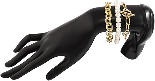 Miniatura 2 de JWICOS Pulsera redonda de perlas de imitación con clip de cadena gruesa con cierre de palanca OT para mujeres y niñas, juego de 3