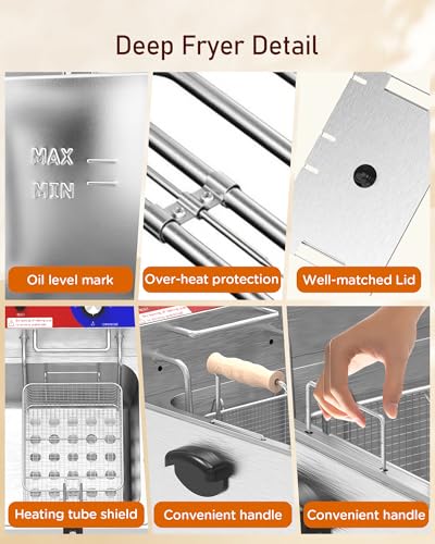 Commercial Deep Fryer - 22 L Electric Deep Fryer with 10 L Basket, Commercial Deep Fryer with Basket (3Pcs), Stainless Steel Countertop Deep Fryer w/Adjustable Temperature and Restaurant