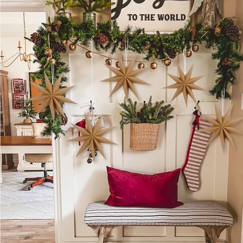 Image of 12 Inches 5 PCS Brown Paper Star Lanterns Christmas Party Decorations Hanging Stars Christmas Party Decorations Wedding Birthday Christmas Home Party Decorations(9 Pointed)