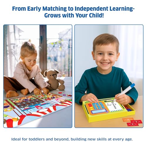 Image of Chalk & Chuckles Busy Market- 6-in-1 Preschool Learning Activity Box, Velcro Stickers for Sorting, Counting, Math, Pretend Play, Early STEM Toy, Educational Game, Gifts for Kids Ages 3, 4, 5, 6
