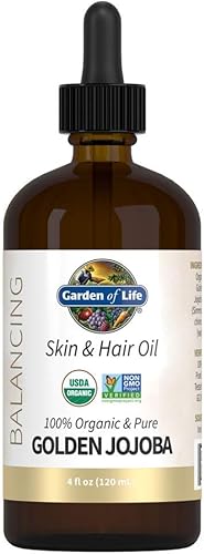 Garden of Life Aceite de jojoba 100% orgánico y puro aceite de jojoba dorado para cabello, piel y cara, aceite corporal de jojoba prensado en frío,