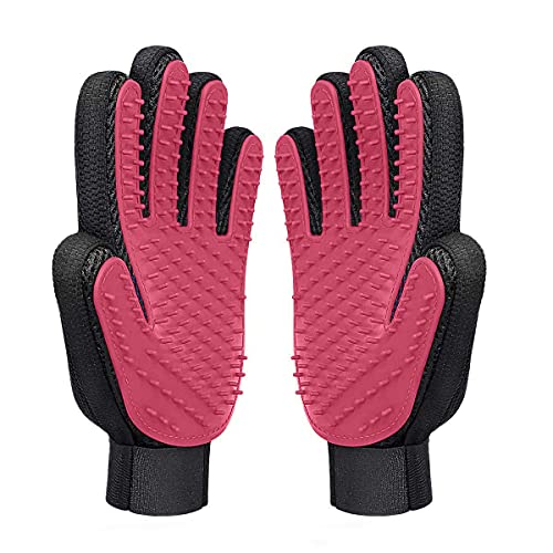 Pet Hair Remover Glove,Pet Grooming Gloves,Dog & Cat Hair Remover Brush,Deshedding Glove,Rabbits and Horses Massage Brush;for Dogs & Cats with Long & Short Fur,A Pair Left & Right(Pink)