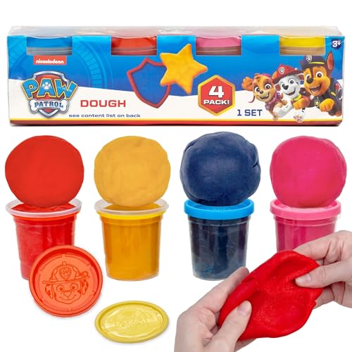 Paw Patrol Dough, 4-Pack of Sensory Dough, Resealable Storage Containers with Character Impression Molded Lids, Paw Patrol Toys, Goodie Bags Stuffers...