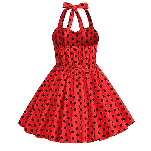 Kids Girls 50s Vintage Polka Dot Dress Retro Rockability Girls 1950s Princess Girl Dress Retro 1950s Dresses Kids Halter Party Dress for Carnival Christmas Dresses for Girls Polka Dot Red 5-6 Years2