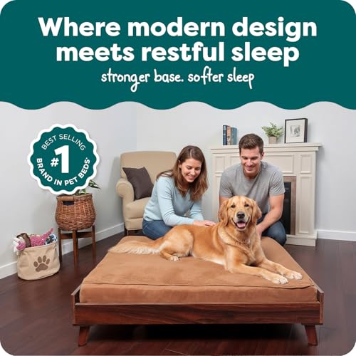 Image of Furhaven (Old Version) Elevated Dog Bed Frame for 44 inch x 35 inch XL Dog Beds, Easy Assembly - Mid-Century Modern Bed Frame - Walnut, Jumbo /XL