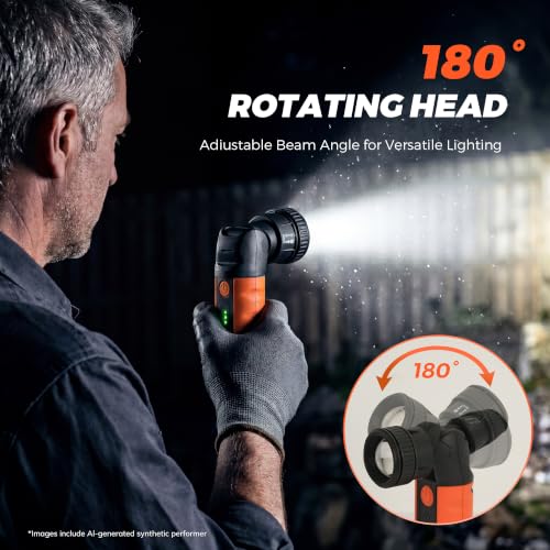 Image of Rechargeable Flashlight with Magnetic Base, Zoomable and 180 Swivel Head