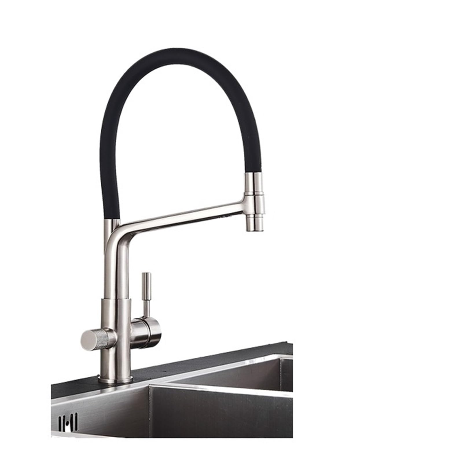 Robinet de cuisine à filtre haut de gamme double bec mitigeur rotatif fini nickel
