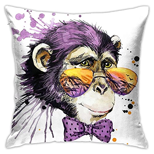 WAZHIJIA Taie d'oreiller motif singe lunettes de soleil chimpanzé taie d'oreiller carré housse de coussin chambre salon canapé décoration d'intérieur 45,7...