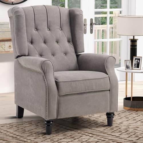 Sillón push back reclinable gris con decoración de remaches miniatura 1