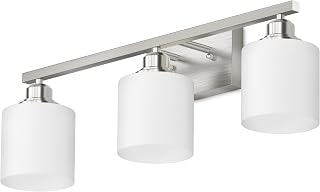 Bathroom Light Fixtures, Vanity Lights Brushed Nickel 3 Lights, Modern Bathroom Lights Over Mirror, Glass Shade & Anti-rust Nickel Finished, Bathroom Light for Small Space(Bulbs Not Included)