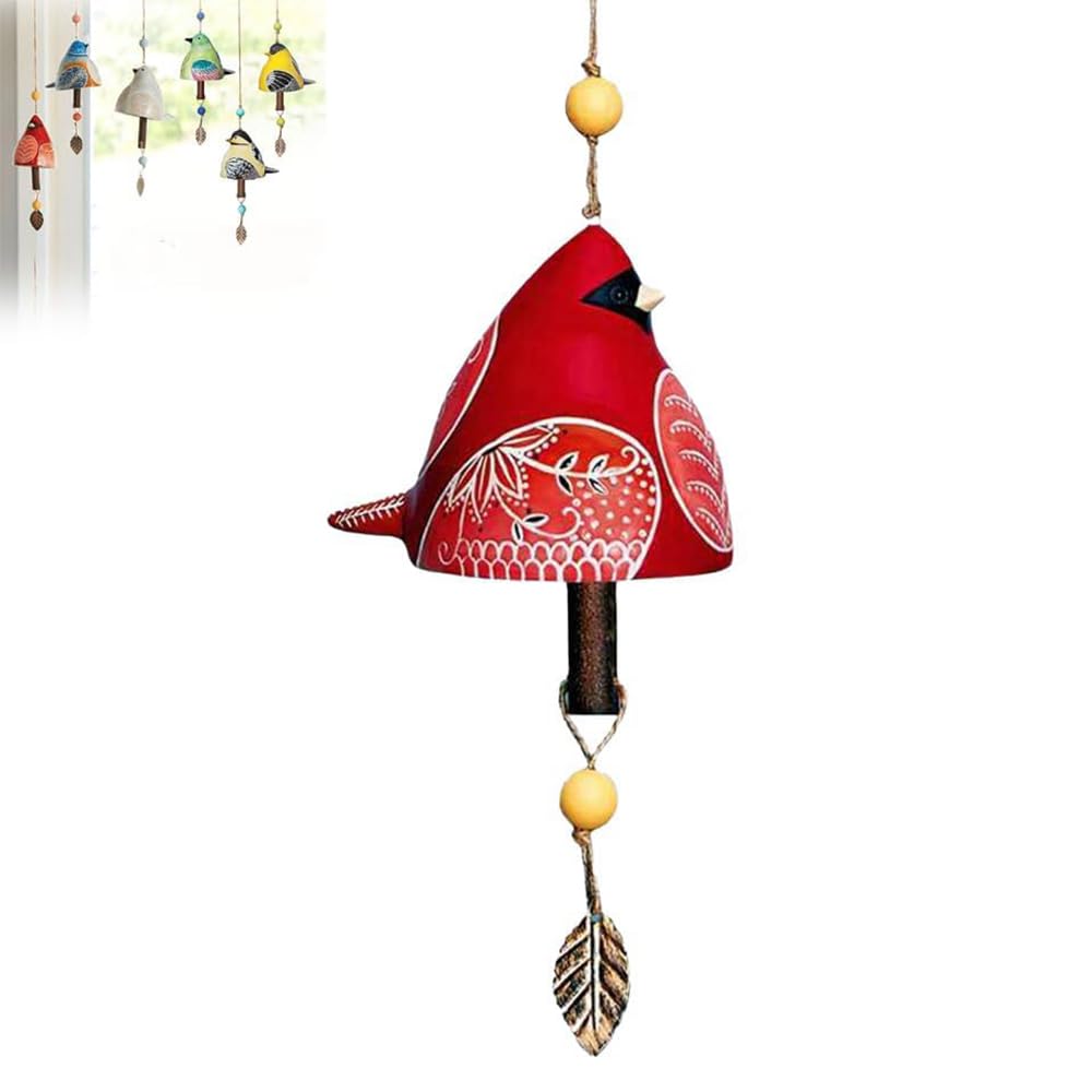 Uezeth Bird Song Bell, Bird Song Bell Wind Chime, Bird Song Bell Wind Chime, Metal Tube Bell Door Bell, Hanging Wind Chime Garden Courtyard Decoration, Gift, Home Outdoor Bird Wind Chime (Red)