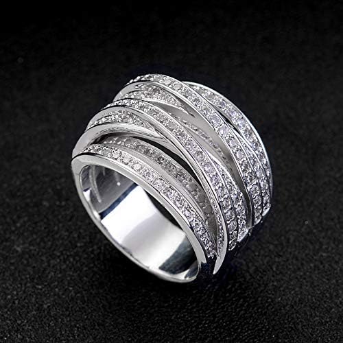 925 Sterling Silver Shiny Diamond Ring Multi-Layer Winding Cubic Zirconia Anniversary Ring White Topaz Cubic Zirconia CZ Diamond Elegant Eternity Engagement Wedding Band Ring - Image 2