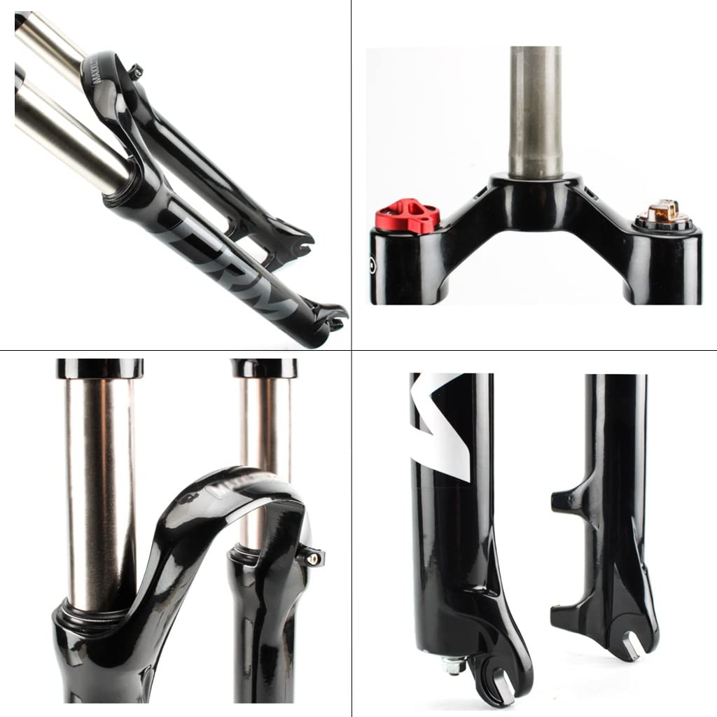 Fourche Suspendue VTT 29 Pouces, Blocage Manuel/à Distance, Ressort hydraulique, Compatible VTT XC, Freins à Disque, Tube Droit 1 1/8", axe QR, débattement 9 mm, 100 mm