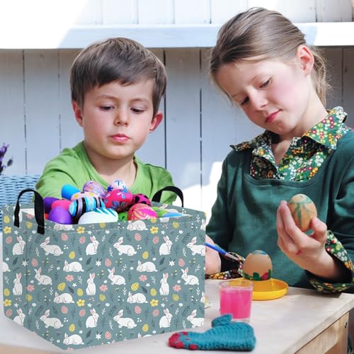 Image of Rectangular Easter basket,Easter basket empty,Kids Storage Baskets for kids Bedroom,Gift bin,Kids Storage Bin,Easters gift baskets,Kids home Decor(Cute rabbit Easter egg)