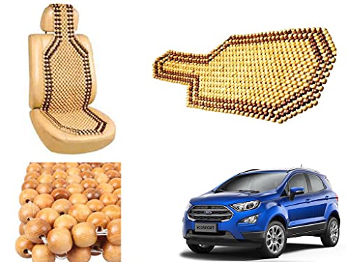 Image of Car Bead Seat Wooden Beads Cushion Cover Pad for Ford Ecosport 2017, Acupressure Sitting Seat Cover | Cream Color - Pack of 1